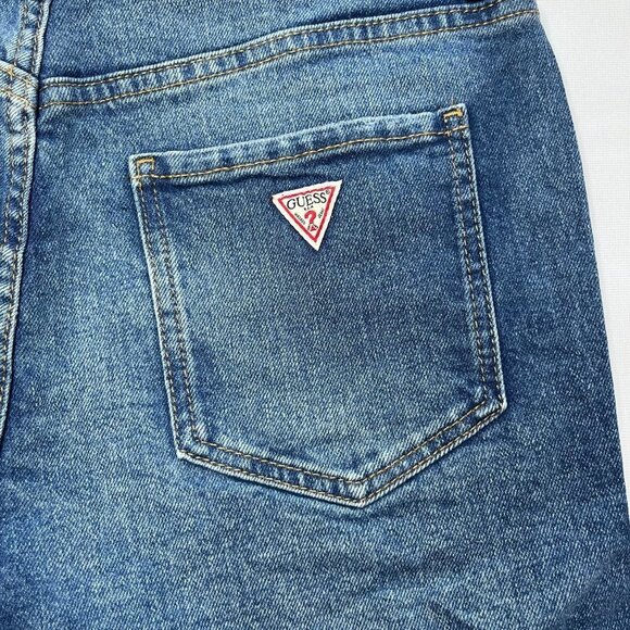 Guess Jeans High Waisted Distressed Side Slit Shorts Medium Wash Size 29. - Picture 6 of 8